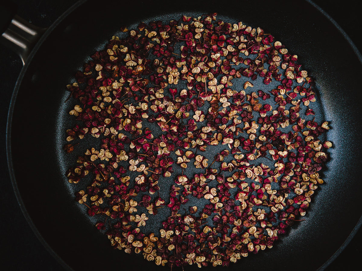 Sichuan pepper in a pan