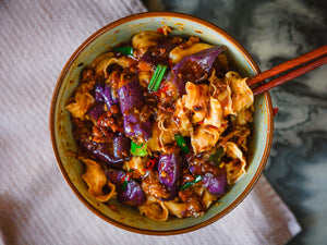 Mapo eggplant knife-cut noodles