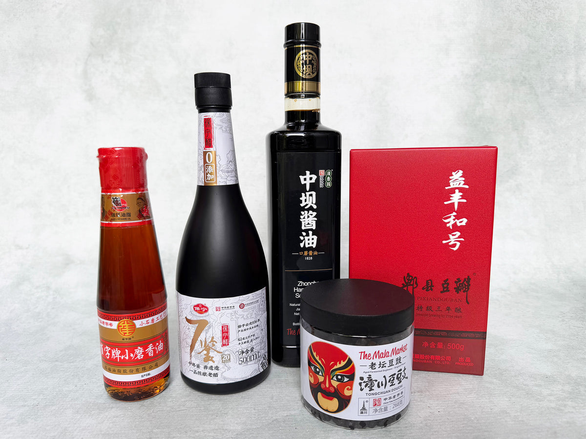 a collection of five Chinese sauces