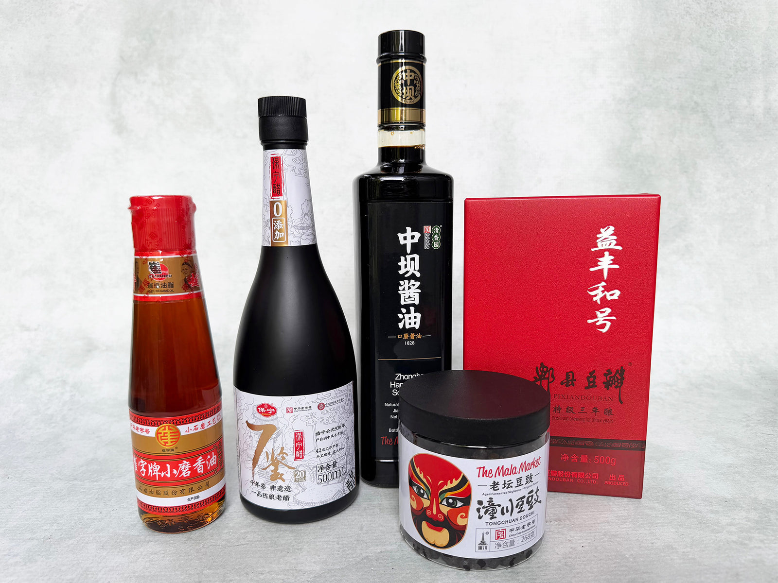 a collection of five Chinese sauces