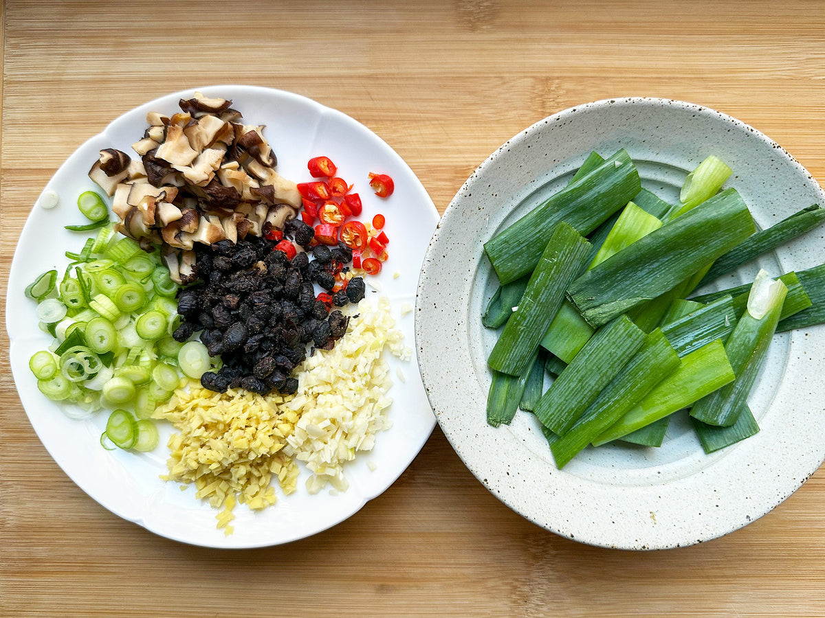Plate of aromatics including fermented soybeans