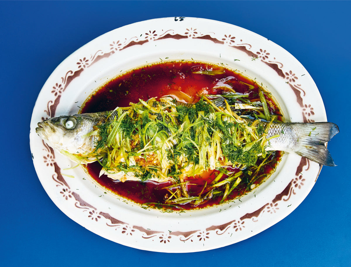 Steamed sea bass with preserved lemon