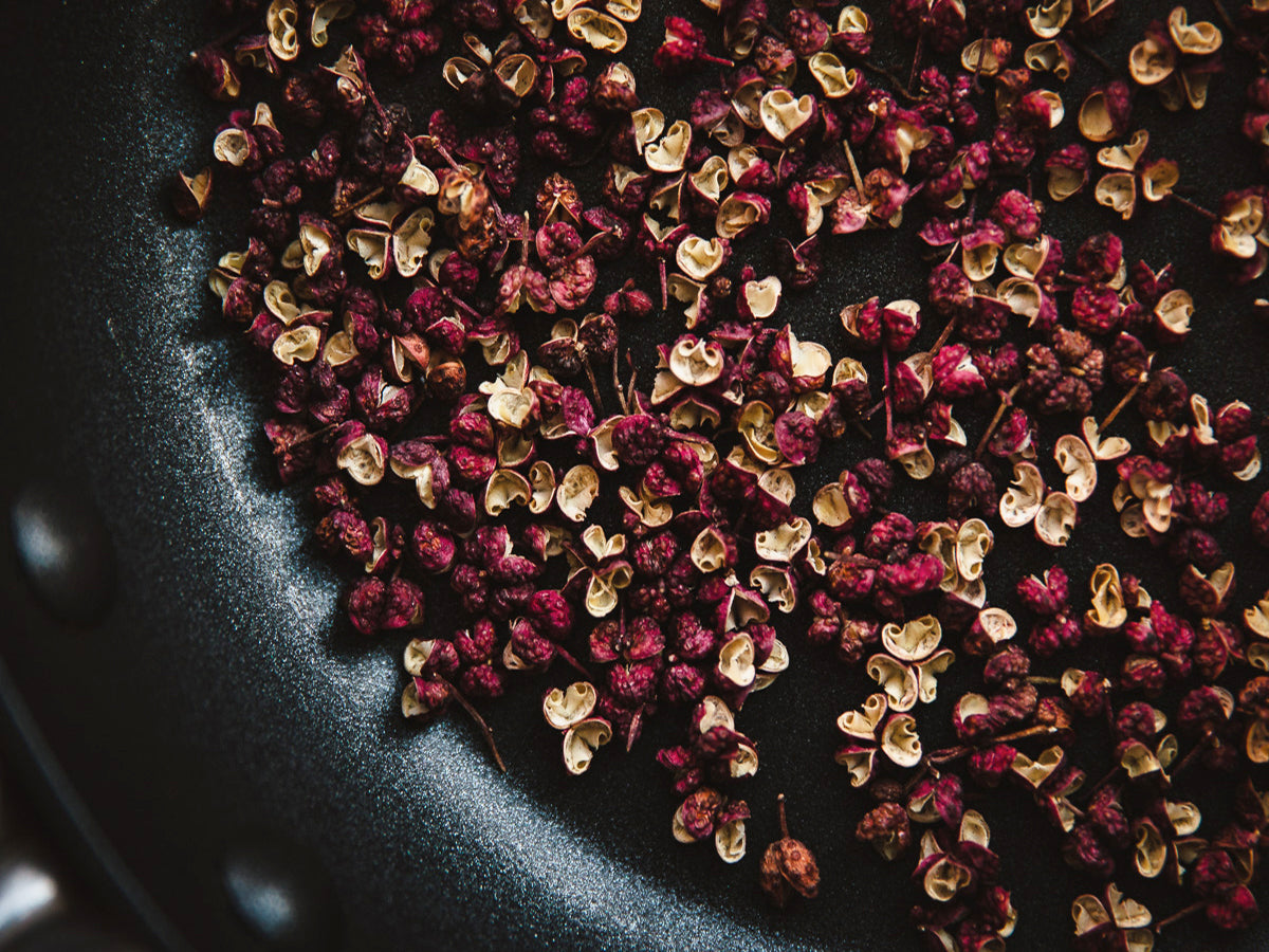 Red Sichuan pepper in a pan