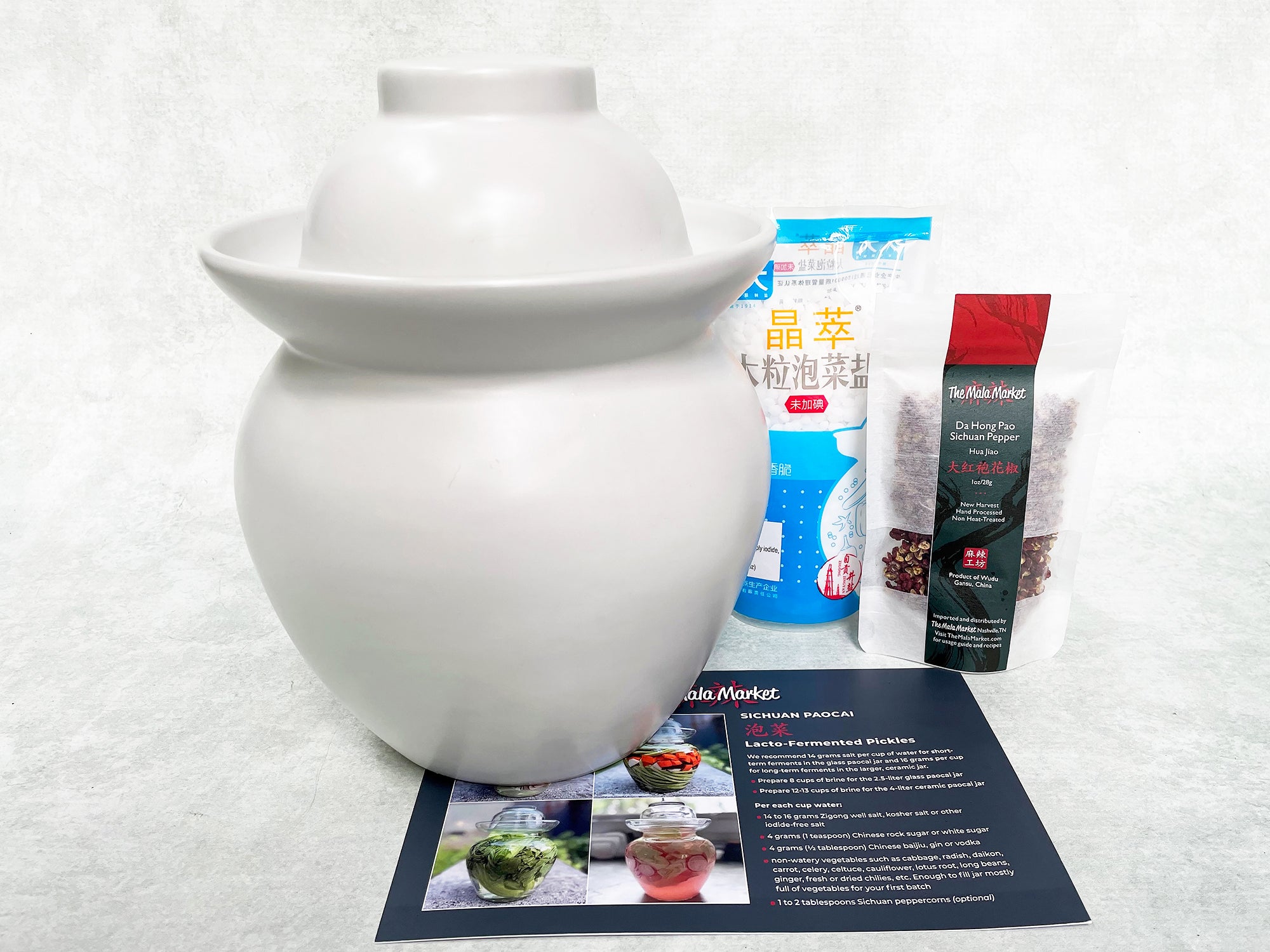 White Chinese pickling jar and kit