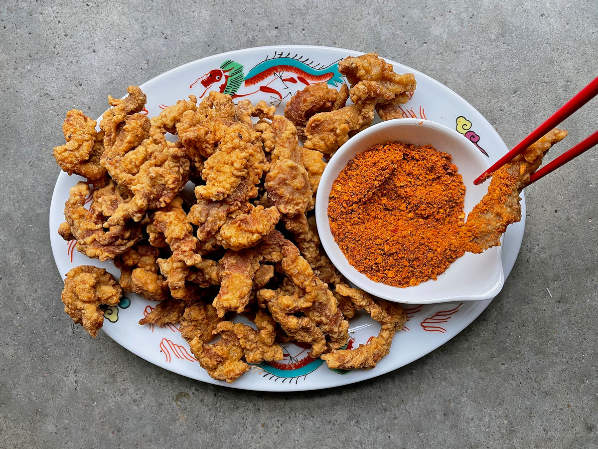 fried pork strips with dipping chilies