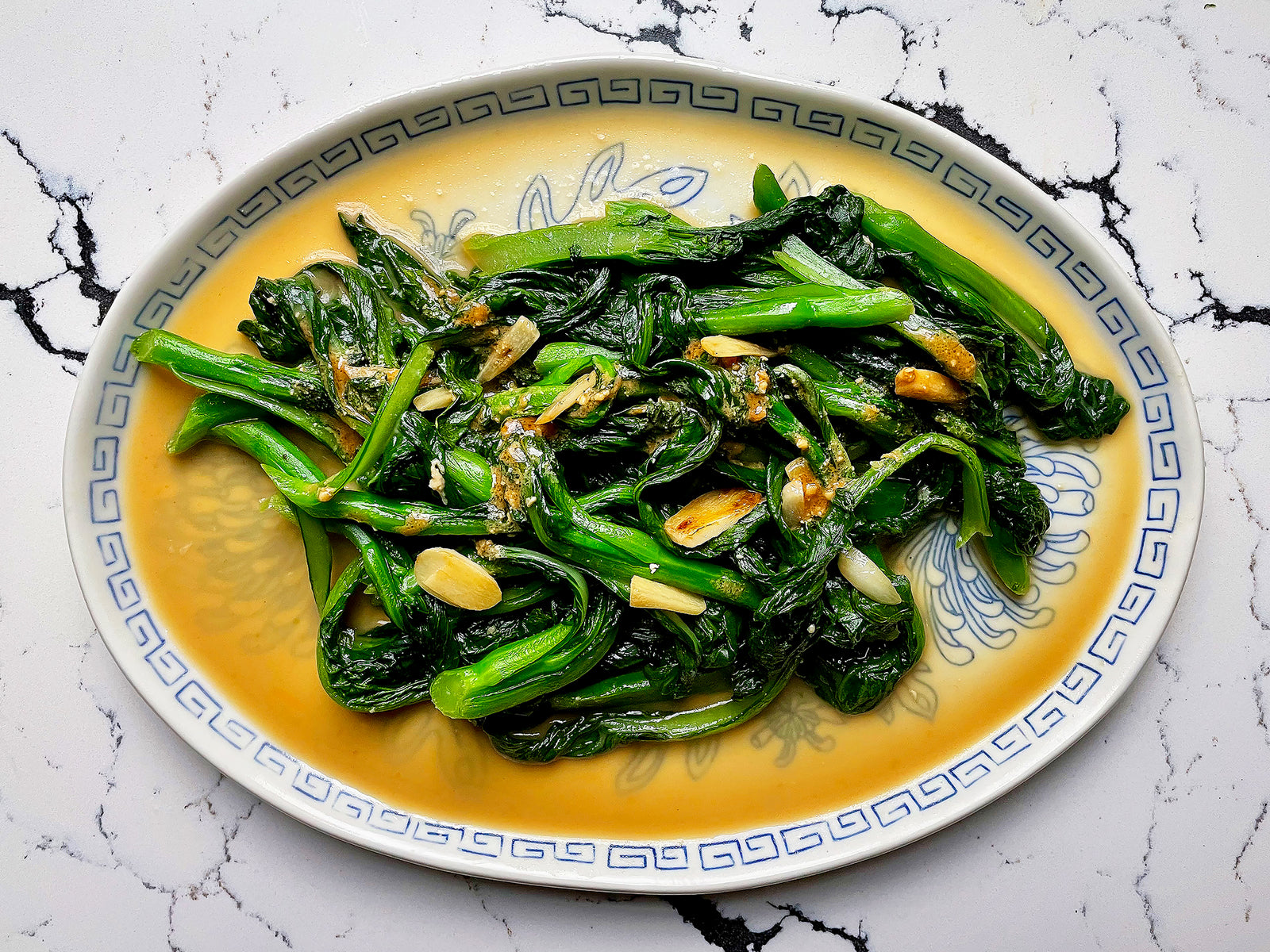 Stir-fried Chinese greens and garlic with soy sauce and furu