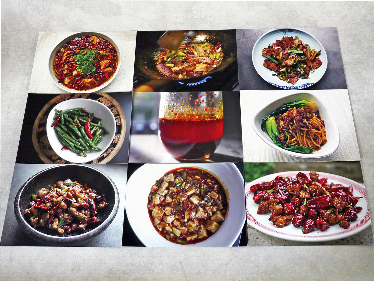 a grid of recipe cards showing nine different Sichuan dishes