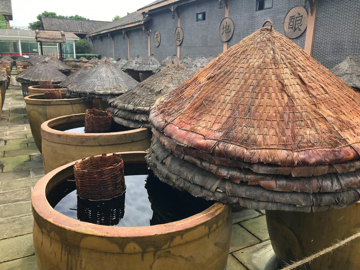 the courtyard of the Zhongba soy sauce factory, showing where the soy sauce brews in earthenware crocks